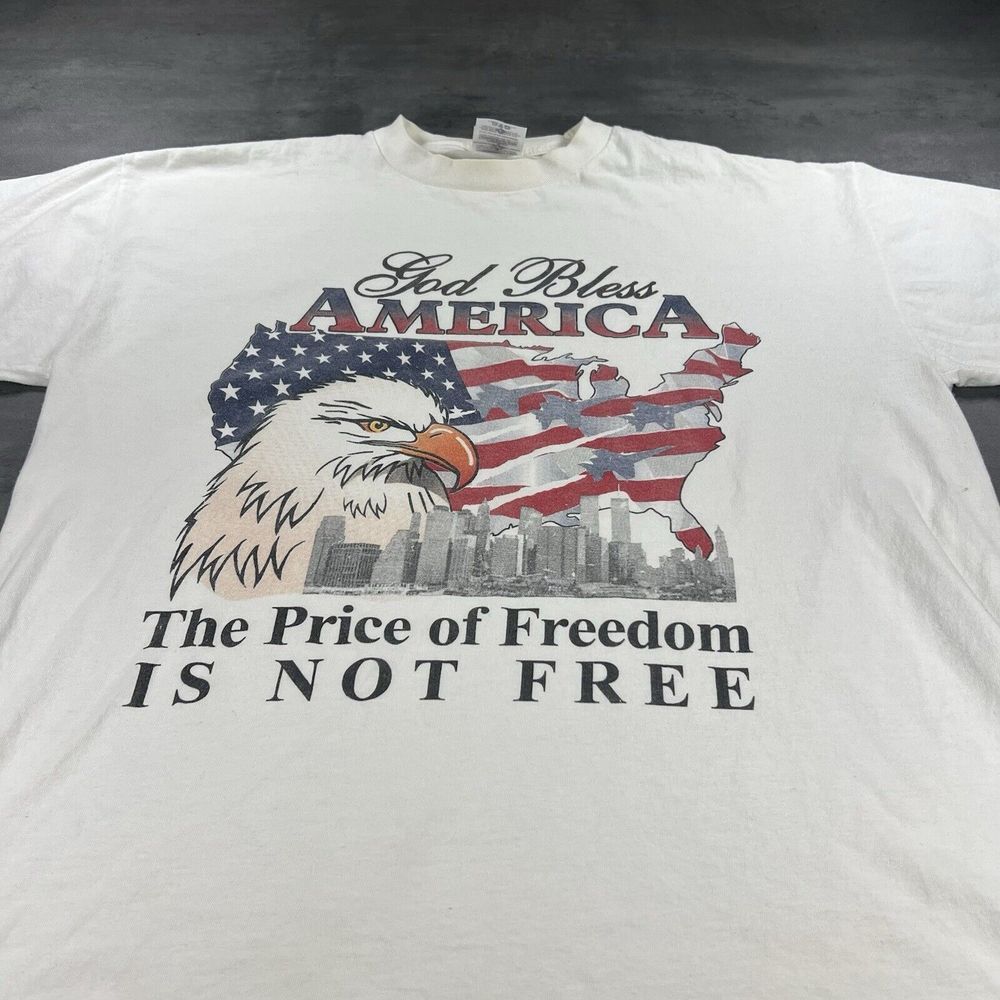 9/11 USA Eagle‎ T Shirt Adult Large White Army Military Patriot Cartoon Artwork